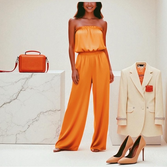 Forever 21 Satin Elegant Orange Jumpsuit 🍊 - Picture 1 of 5
